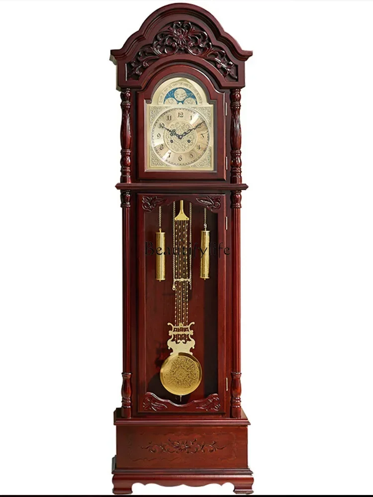 

Solid Wood Classical Standing Grandfather Clock Chinese Floor European Style Living Room Time Reporting Mechanical Clock