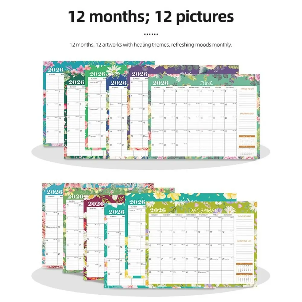 English Version 2026 Wall Calendar Floral Design Large Date Blocks Monthly Planner Vertical Display Aesthetic Design