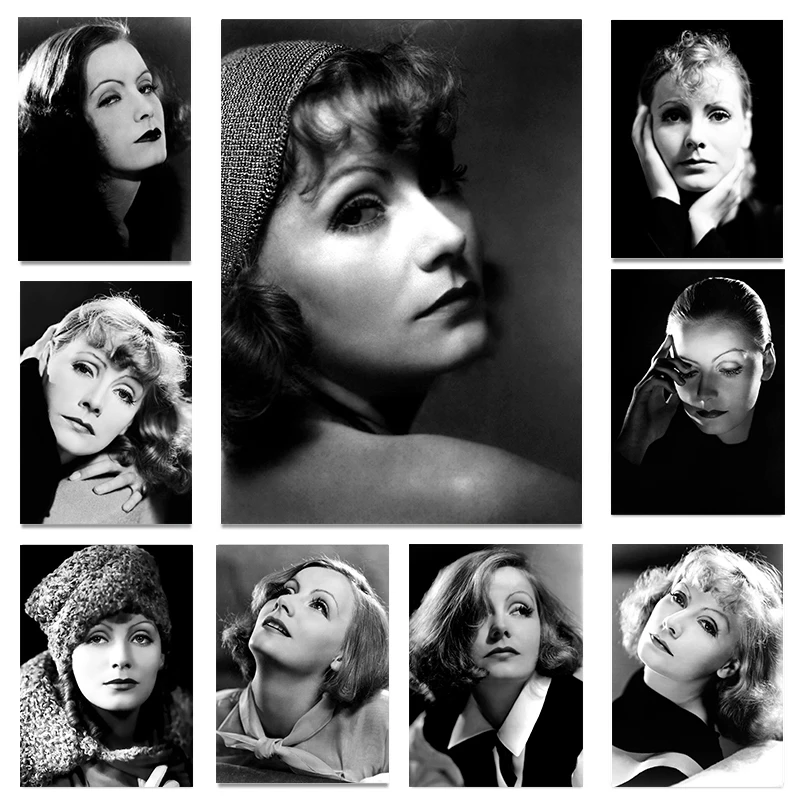 Black White Classic Film Star Greta Garbo Portrait Poster Canvas Painting Stampe Murali Immagini Per Soggiorno Decorazione Della Casa