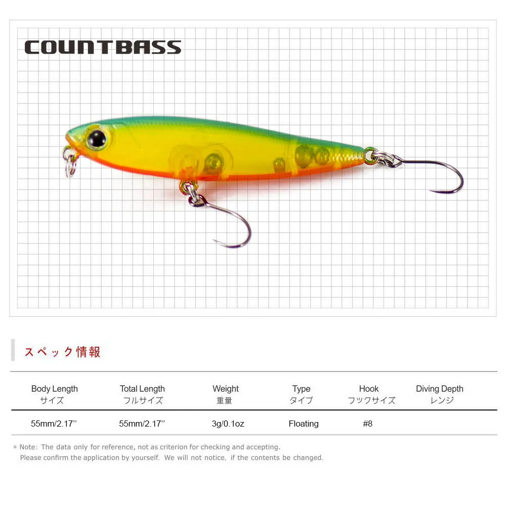 COUNTBASS Wobbler Topwater 55mm 2-3/16" 3g 1/8 oz. Floating Lure Pencil Plug Angler's Fishing Lures La Peche Au Leurre Hardbaits