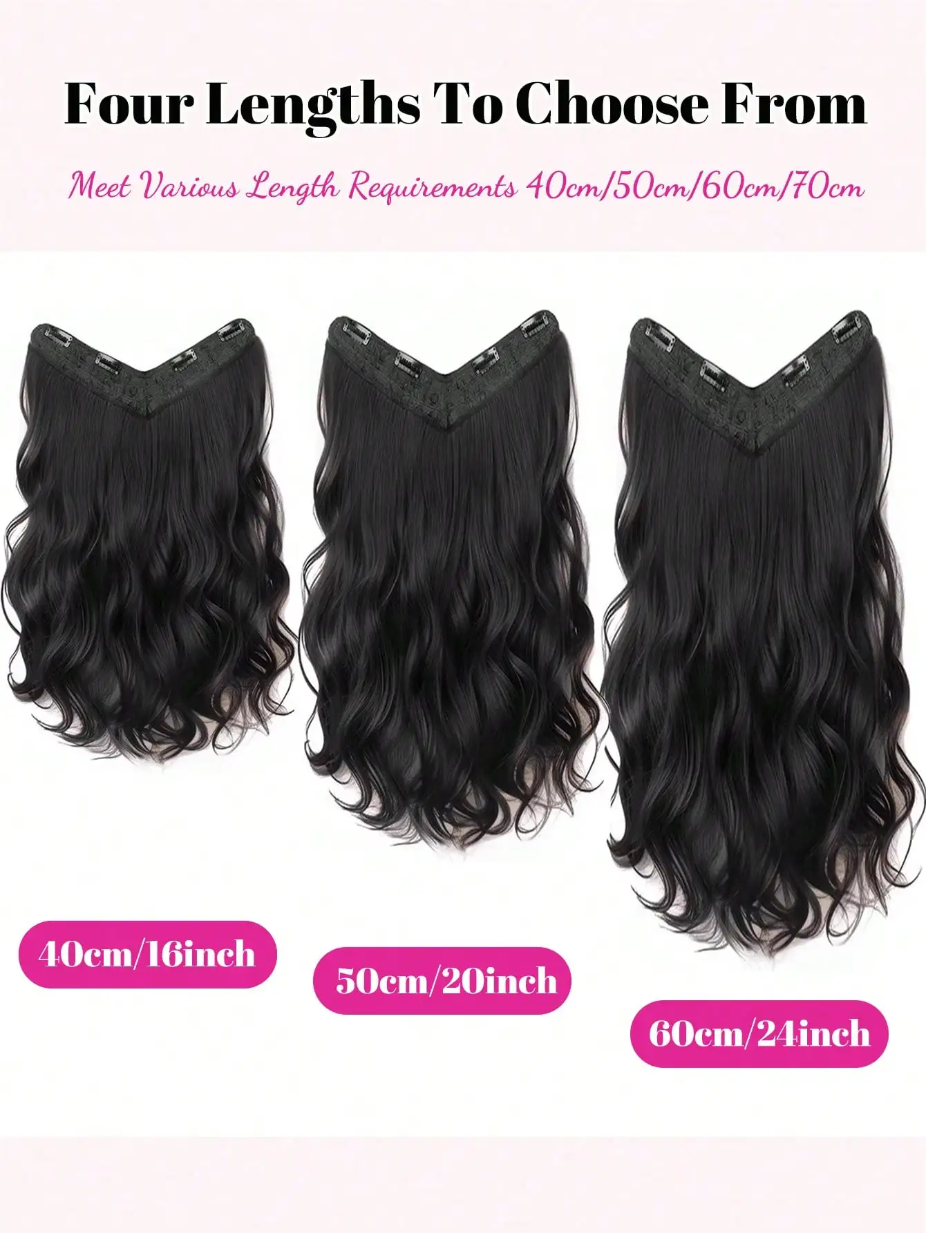 Synthetic Black Curly Clip in Hair Extensions for Women