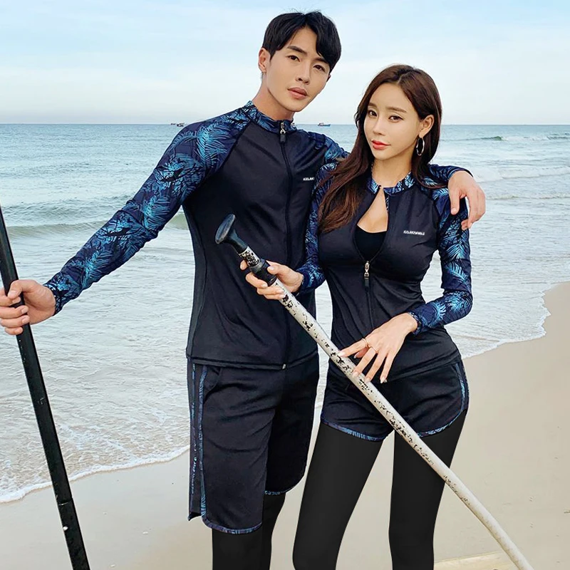

Новый мужской женский купальник из 3-х предметов с длинным рукавом и топом в Корейском стиле пляжная одежда для защиты от солнца купальный костюм Пляжная одежда для пар