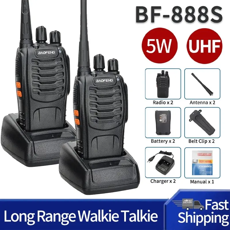 Baofeng, BF-888S de largo alcance, Walkie Talkie UHF 400-470MHz, transmisor de radio de dos vías para camping de hotel