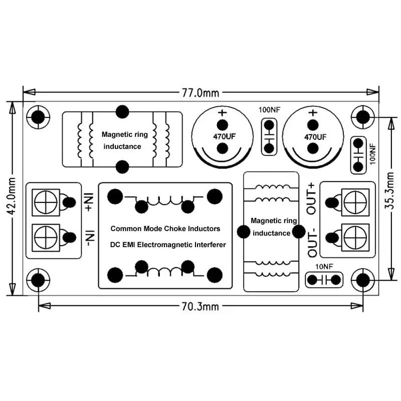 Haopeuk 20A DC LC Filter elektromagnetisch interferentiefilter EMC FCC hoogfrequente vermogensfiltering voor 12V 24V 48V auto