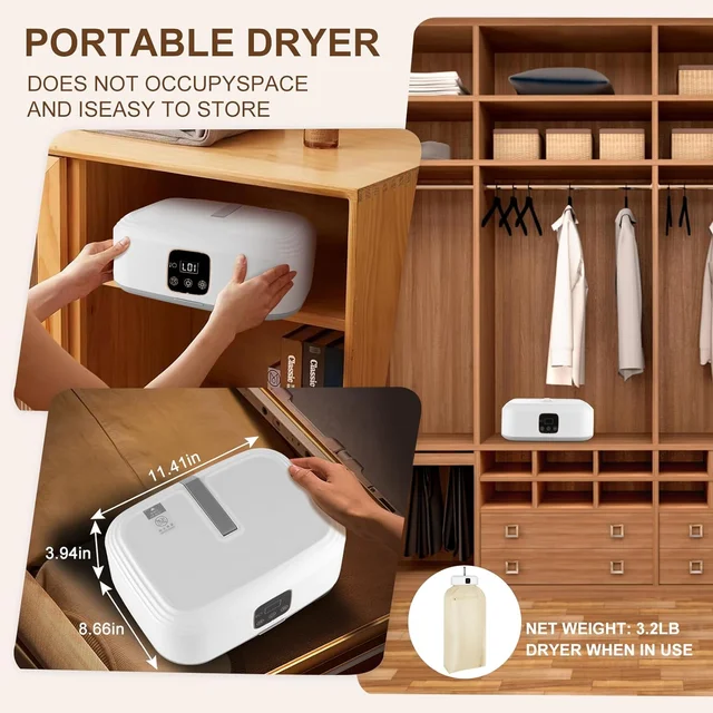 Portable Clothes Dryer - Upgraded 2.0 Portable Dryer for Apartment, RV, Travel- Easy to Use  Dryer with Dryer Bag for Underwear, 6