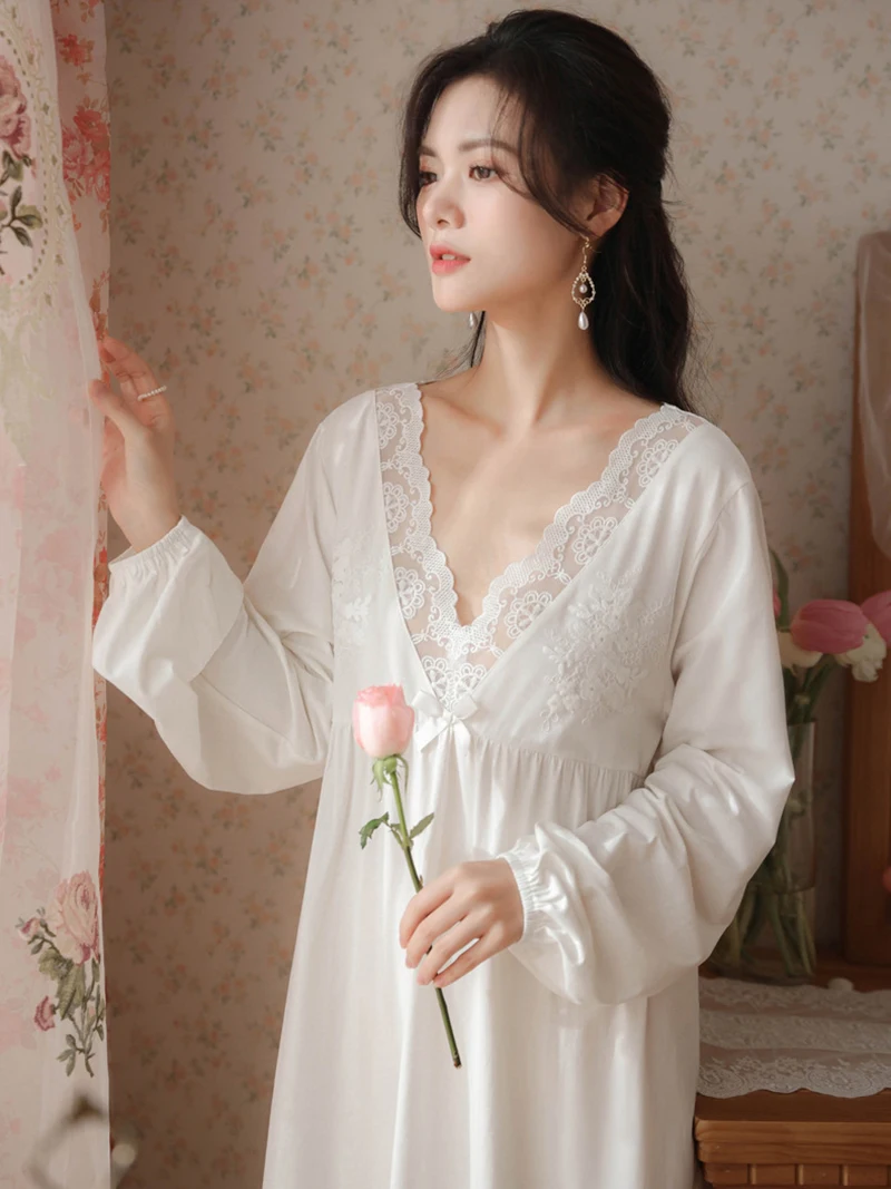 Women Summer Short Sleeve Pajamas Nightgowns Cotton Retro Vintage Princess  Sexy Lace Lolita Night Dress Victorian Sleepwear