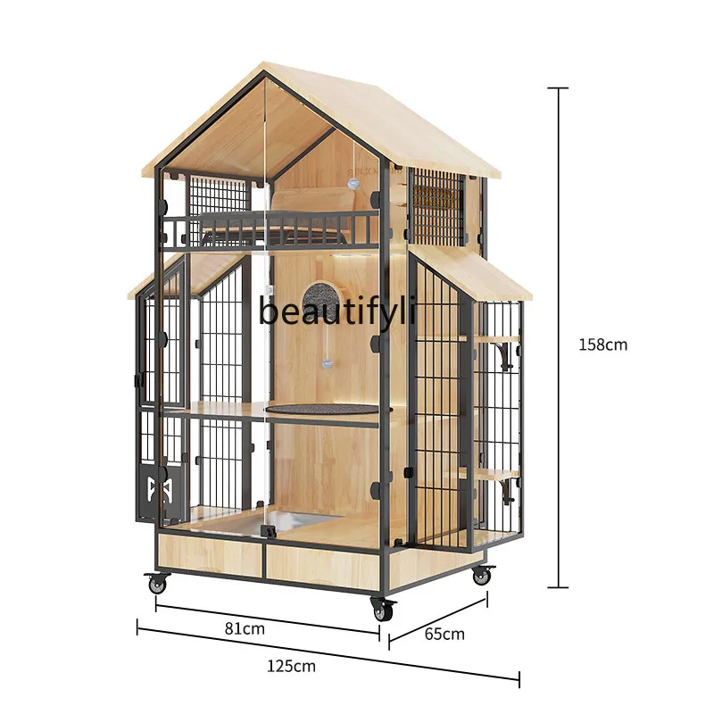 

Panoramic Cat Villa with Toilet Solid Wood Luxury Cat House Oversized Cat Cage Home Cat Nest