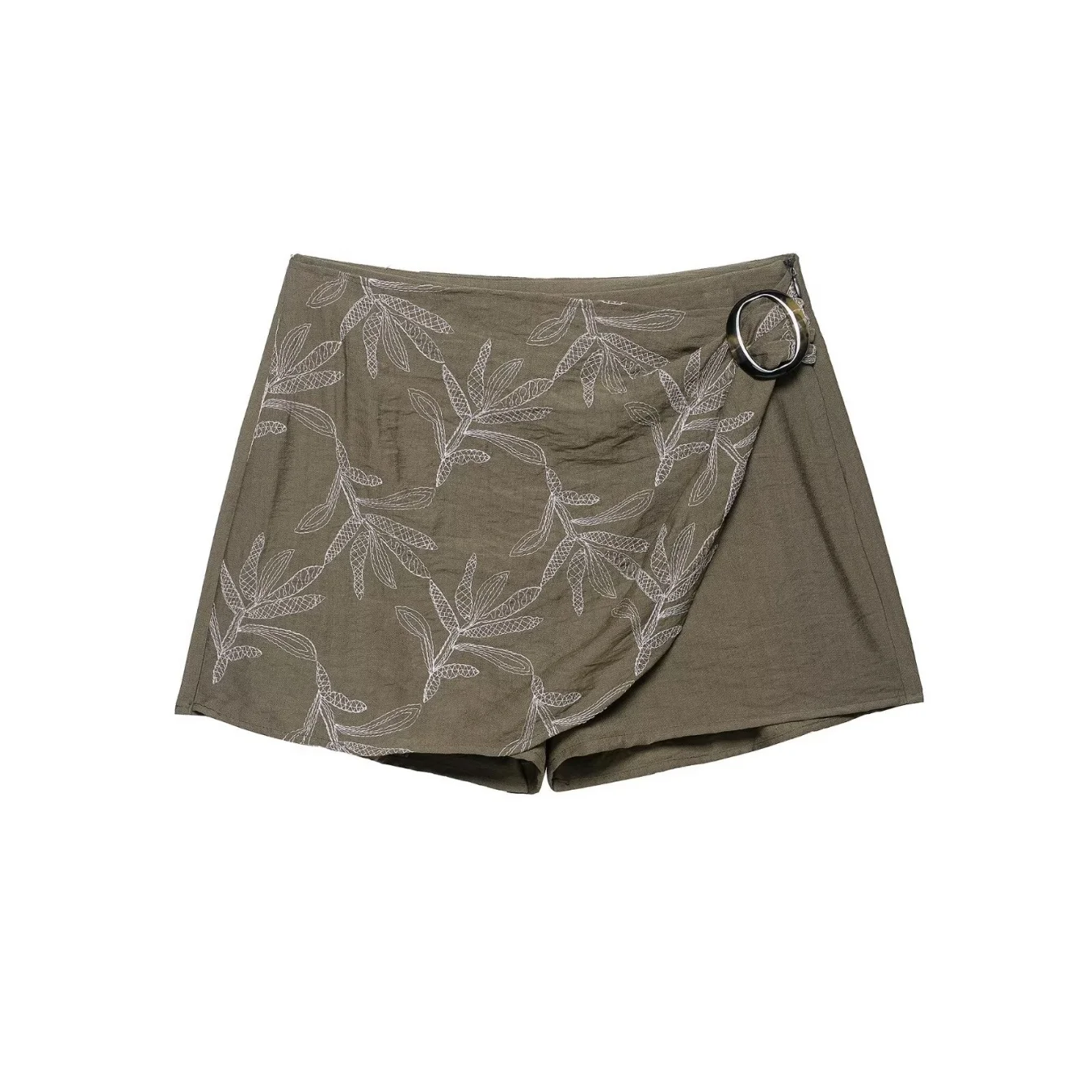 Women Shorts Set Retro Casual Style 2025 Autumn Chic Women Embroidered Army Green Short-Sleeved Shirt Or Mini Shorts