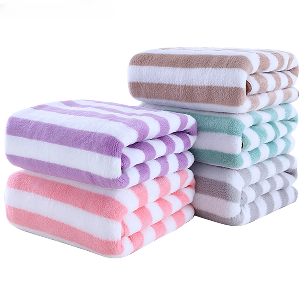 Bath Towel Sets Stripes Absorbent Quick Drying Soft Adults Face Hand Bathroom Microfiber 35x75cm