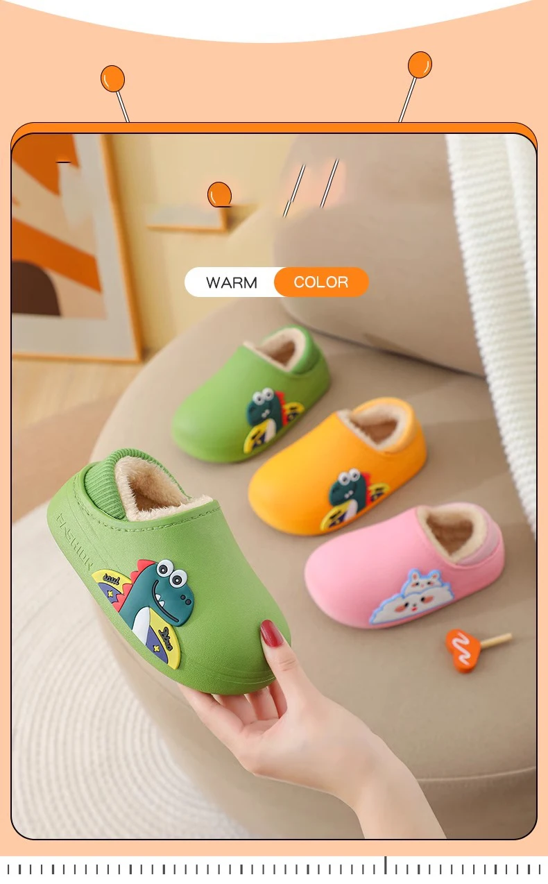 Description Picture 3 of itemNew children's cotton shoes waterproof cute for both boys and girls autumn and winter indoor with plush warm cotton slippers