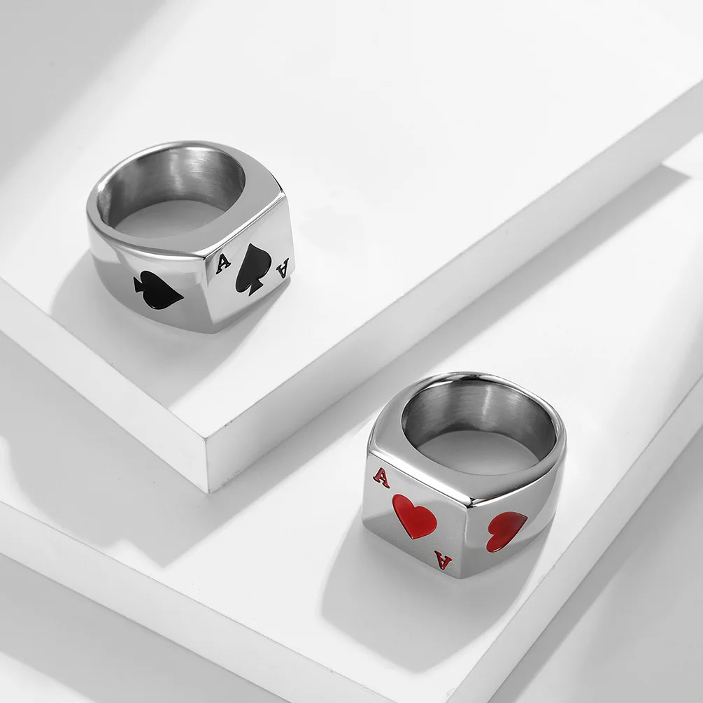JHSL Big Large Heart Spade Ace Poker Rings for Men Silver Color Stainless Steel Fashion Jewelry Gift Size 7 8 9 10 11 12 3