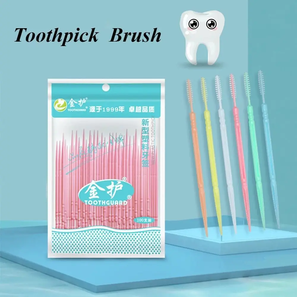 

100PCS Plastic Dual Head Ultra Fine Toothpicks Toothbrush Interdental Brush Cleaning Teeth Food Debris Dental Oral Care
