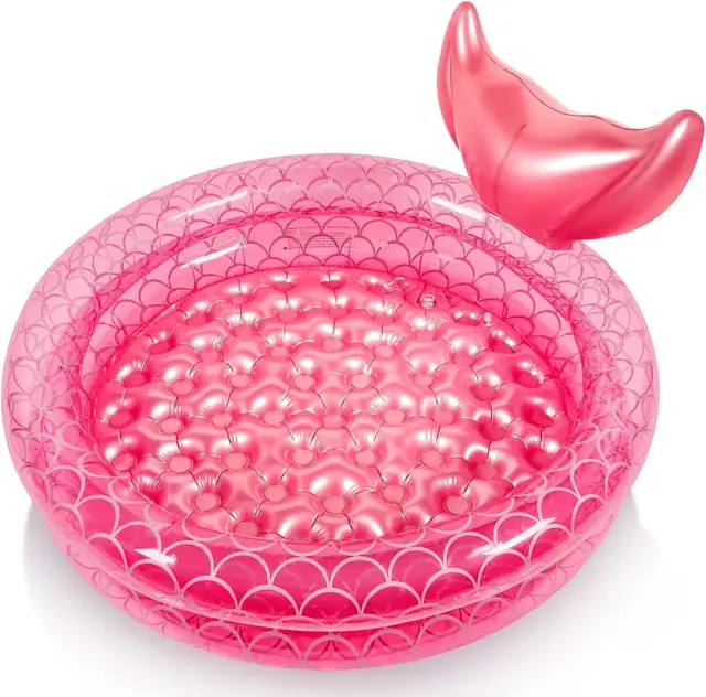 Piscine gonflable pour enfants, piscine à pagaie 90 cm, sirène rose, base souple, piscine sèche pour bébé, balles de plage 1