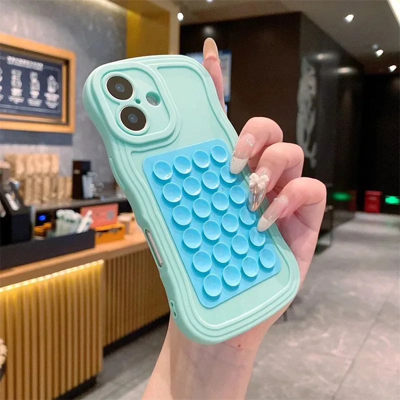 Befestigung Saugnapfhalter Curly Wave Hülle für iPhone 16 15 11 12 14 13 Pro 7 8 Plus 16e X Xs Max Xr Soft Silikon Feste Pad Cover – Detail 8