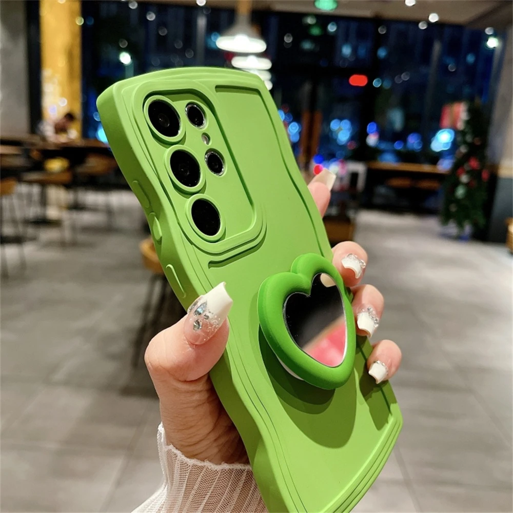 Stylish Love Heart Mirror Stand Silicone Phone Case