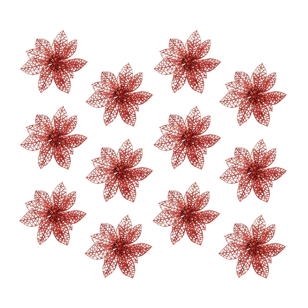 

12 Pcs Christmas Tree Decoration Hollow Out Flower Ornamnet Adornment Upholstery Trim Ornament