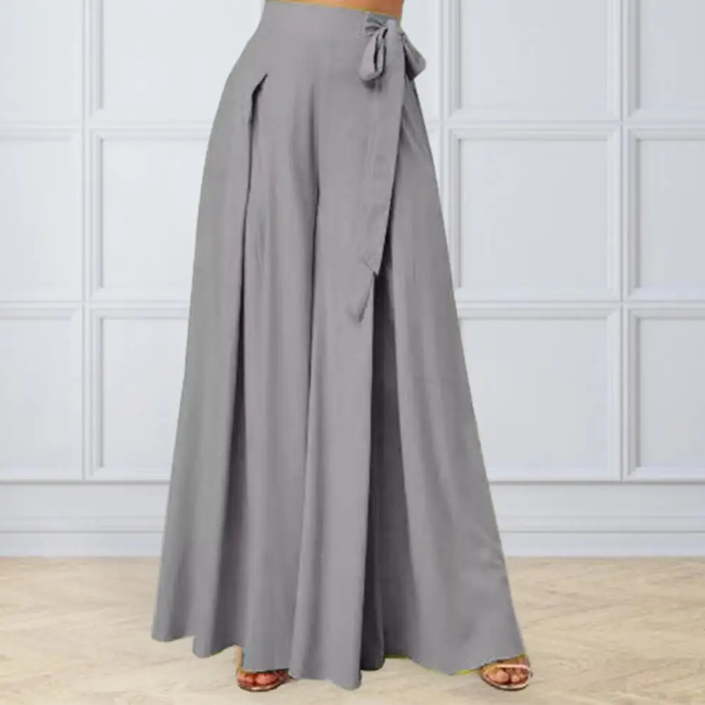Women's Wide-leg Culottes With Bows, High Waist, Loose Solid Color A-line Casual Dance Performance Culottes Trousers