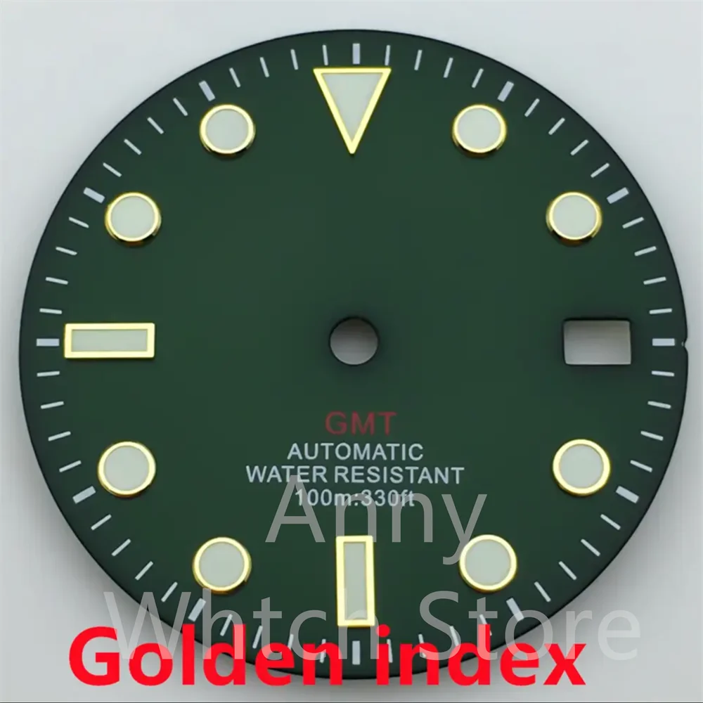 Green Luminous GMT Watch Dial with Four Hands - Premium 29mm Replacement Part