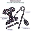 Dog harness collar leash, bracket with poo bag 4 sets, adjustable non-pull soft net cushion back heart, combination 6