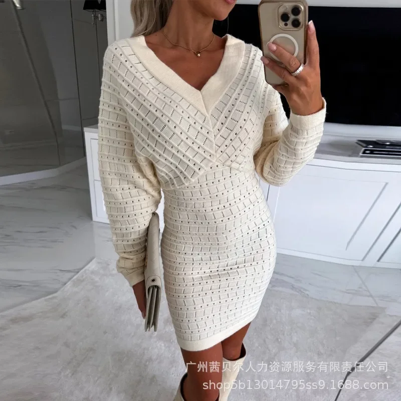 

Elegant Women Knitted Sweater Fashion Sexy Long Sleeve V Neck High Waist Corset Knitwear Party Dress Y2K Chic Clothes Streetwear