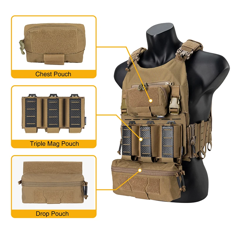 Leichte taktische Weste Set Drop Lower Belly Bag Triple Mag Pouch Jagd Brust Mag Admin Bag – Detail 1
