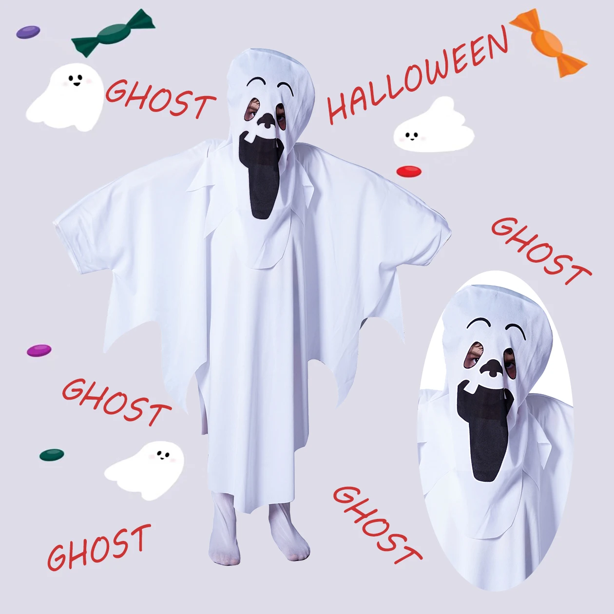 

Purim Costume Boy White Ghost Costumes Cosplay Kids Halloween Party Scary Skeleton Robe