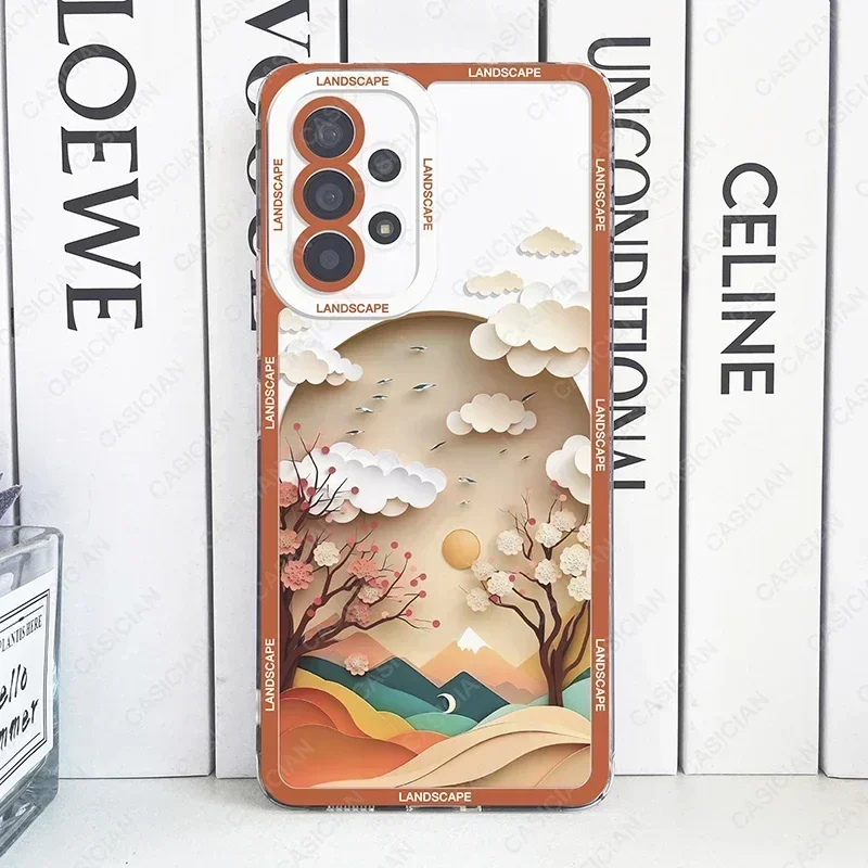 Funda de teléfono para Samsung Galaxy S20 Plus S21 FE S22 S23 S24 Ultra A53 A52 A54 A55 A34 5G papel lindo arte paisaje estético