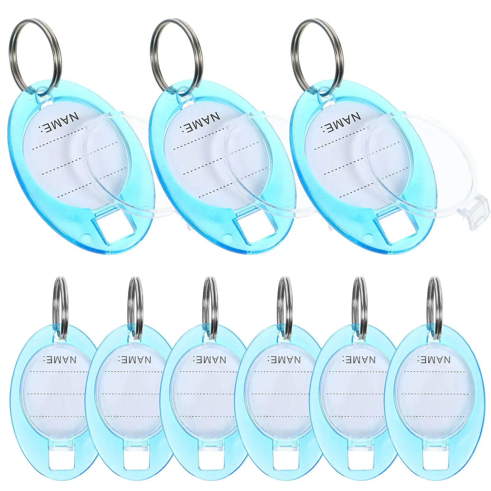 50개 키 홀더 라벨 태그 플라스틱 하늘색 쓰기 가능 키체인 체인 포함