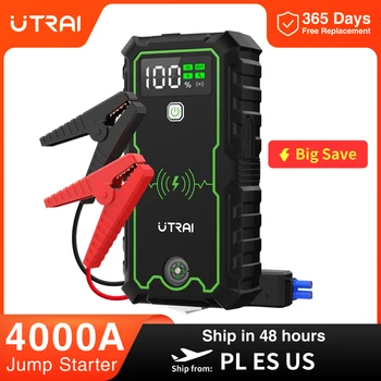 UTRAI Avviatore di emergenza per auto 4000A Avviamenti per batteria per auto 16000mAh Banca di potere portatile 10W Booster di propulsione di ricarica wireless per auto