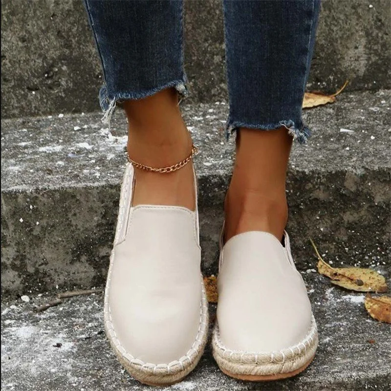 

Международная торговля, большая женская обувь, новинка весны 2023, однотонная Рыбацкая обувь с круглым носком, льняная низкая подошва, повседневная обувь