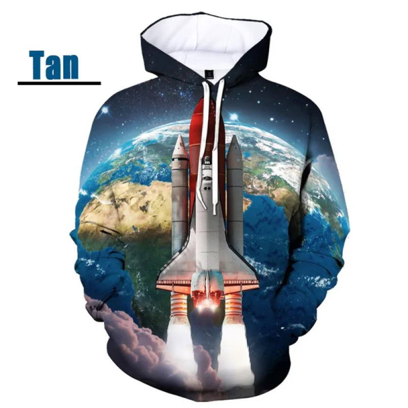 thumbnail image 1 of Sudadera con capucha con estampado 3D para hombre y mujer, con estampado de cohetes, estilo espacial, holgada, de talla grande, ropa de calle, 1 of 5