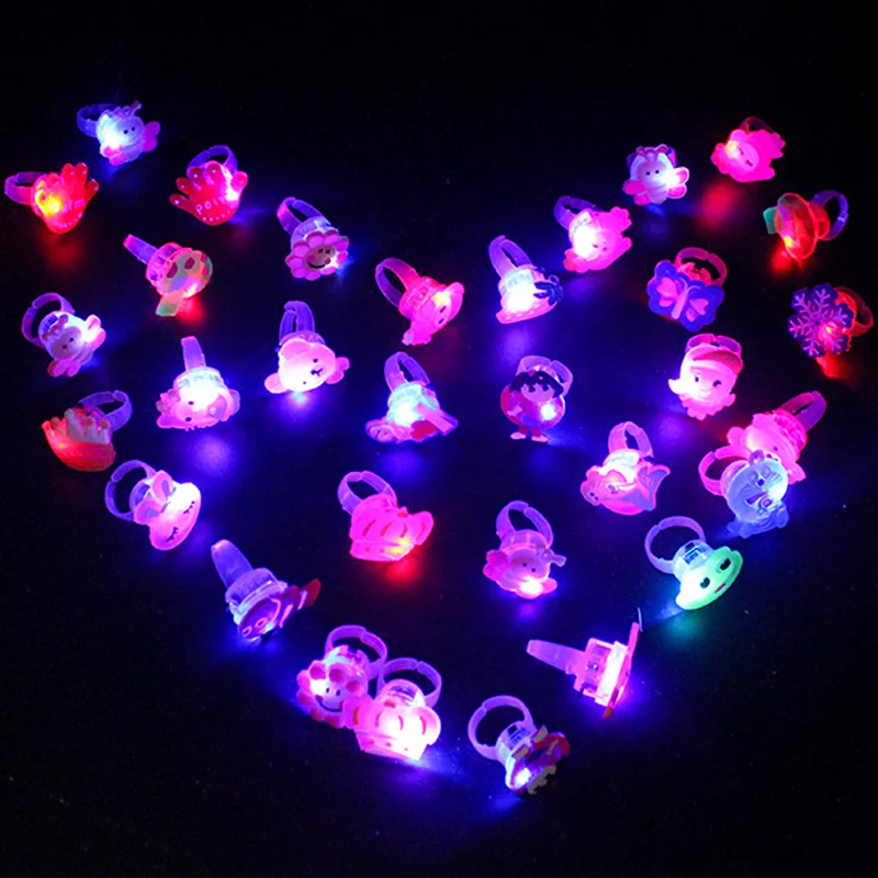 Party Toys Cartoon Ornaments Toy Gift Filler 15Pcs Cartoon LED Luminous Finger Rings Shine In The Dark Light Toys for Baby Girl Birthday Party Favors Gifts Goodie Bag