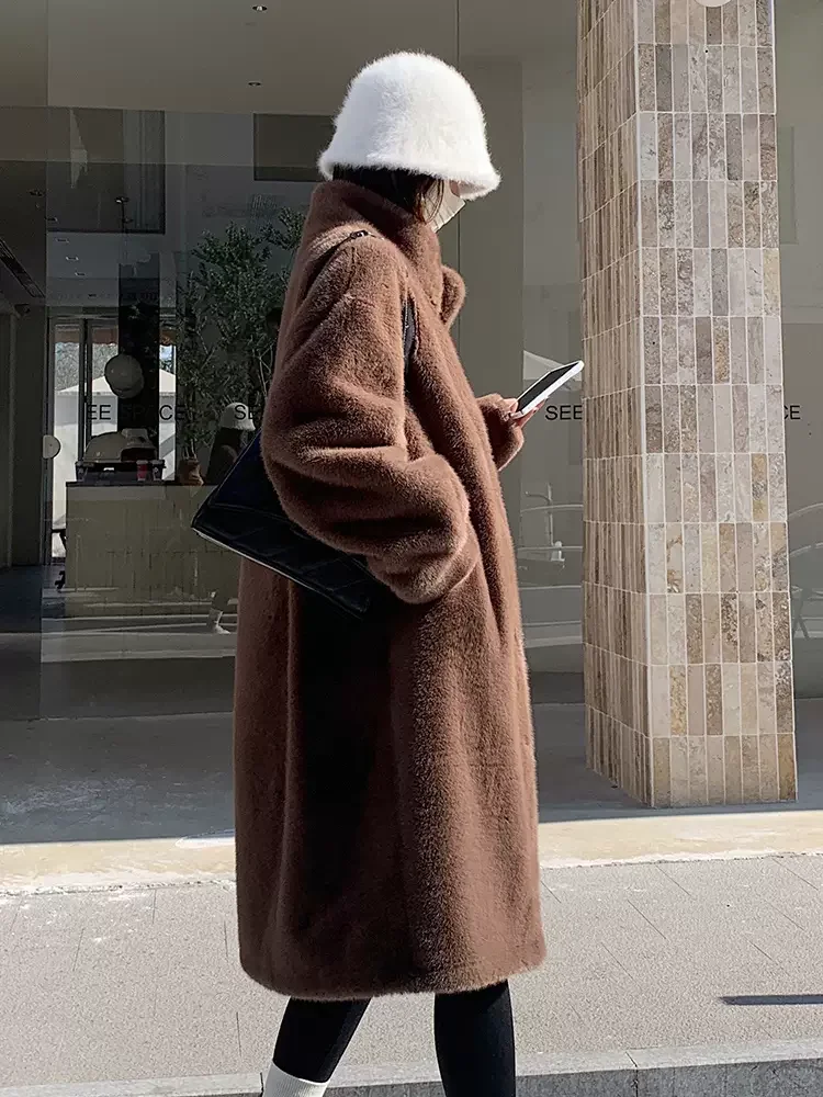 2023 Autumn/Winter Thickened Long Standing Collar Mink Fur Fake Fur Coat for Women Coat faux jacket