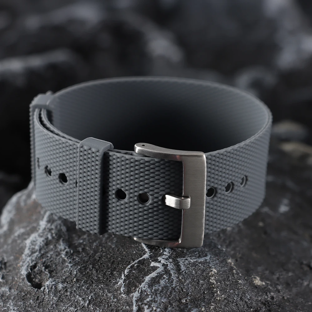 Premium Waterproof Silicone Rubber Watch Strap - Elastic Woven Pattern in Black, Blue, Grey, and Orange