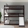 Triple Bunk Bed with Slide, Full Over Full Over Full Bunk Bed Convertible Triple Beds for Kids/Teens/Adults, Children Beds 2