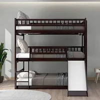 Triple Bunk Bed with Slide, Full Over Full Over Full Bunk Bed Convertible Triple Beds for Kids/Teens/Adults, Children Beds 2