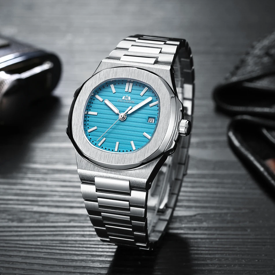 Automatic Self Wind Mechanical Luminous Stainless Steel Blue Grey Coffe Black White Dial Simple Business Men Watch Mechanical Watch