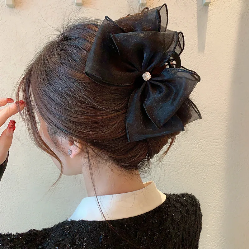New Fashion Korean Big Bow Hair Claws Double Sided Black Bow