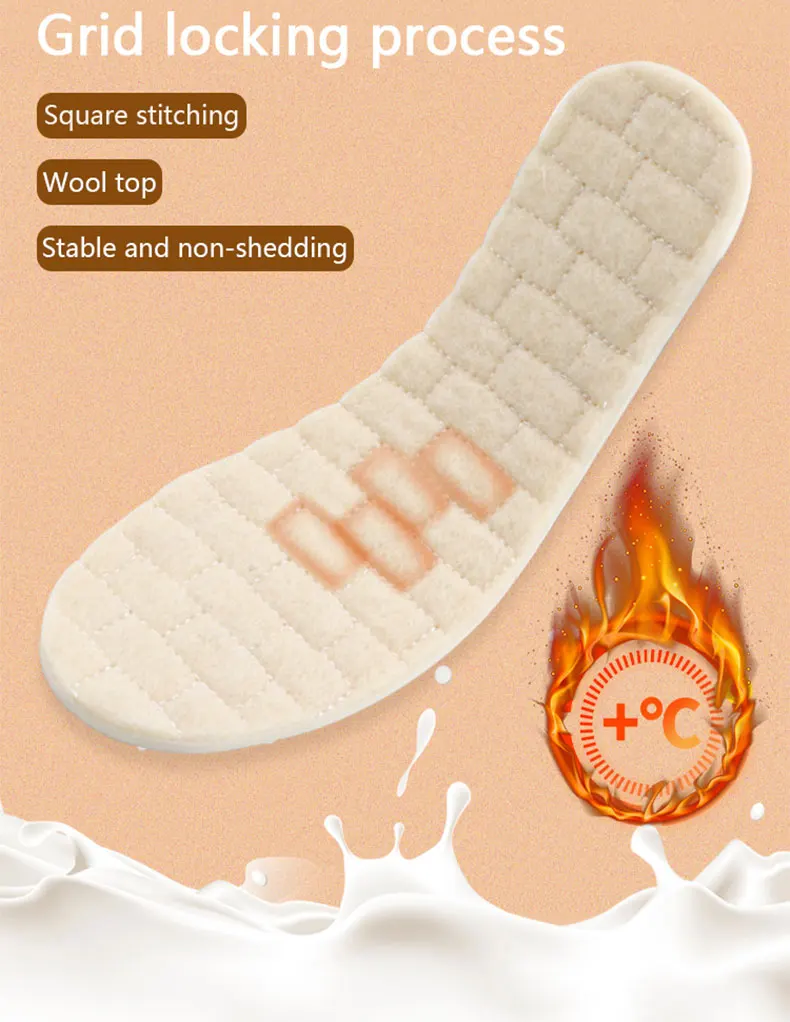 Winter Warm Insoles for Shoes Thermal Wool Latex Inserts Comfort Soft Shock Absorbing Foot Pads Man Women Heating Boot Cushion
