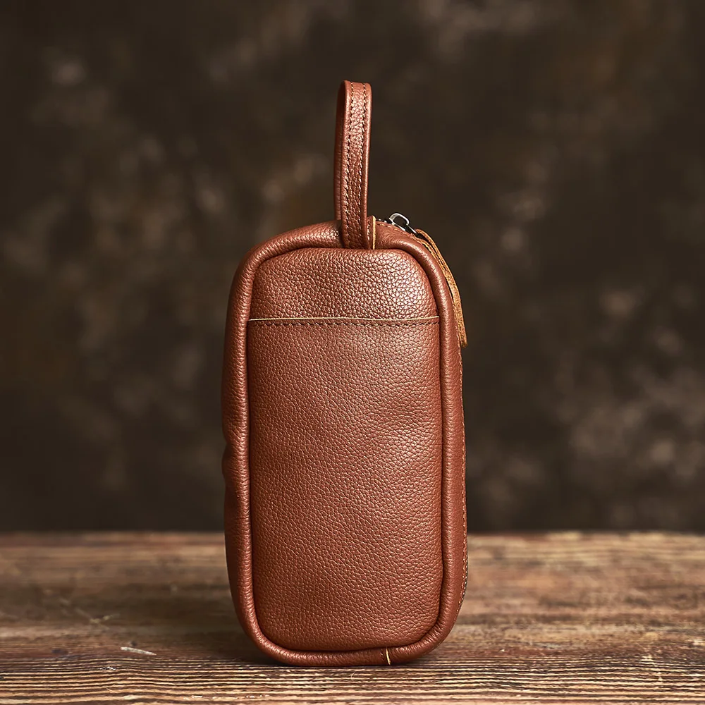 Pochette Da Uomo In Vera Pelle Con Cerniera Doppia Borsa Con Cerniera 4 Portafoglio Intercambiabile Con Cerniera (Marrone - Foto 13