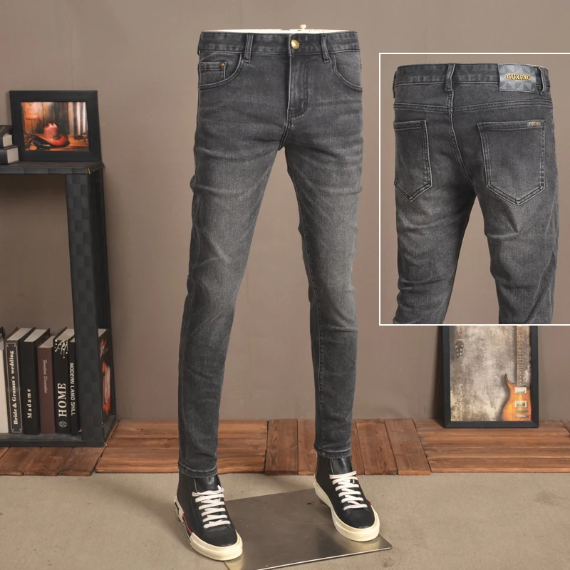 

Новые высококачественные джинсы, бриджи, мужские прямые брюки-карандаш, модные мужские уличные облегающие джинсовые брюки Y71
