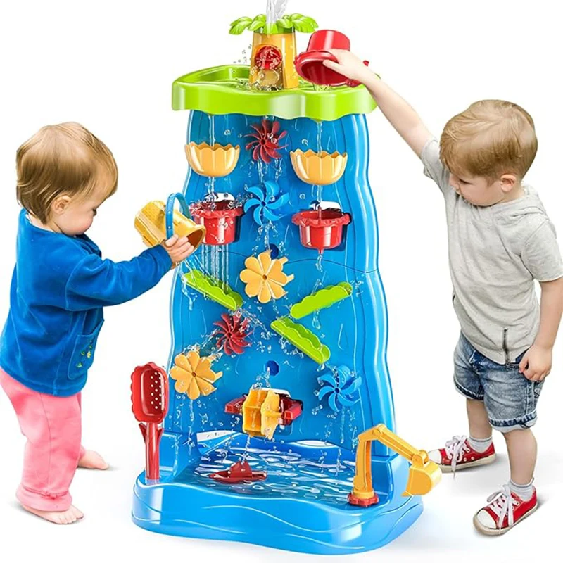 Kids Waterfall Water Table , Double-Sided Water Sand Table for Boys Girls, Outdoor Toys Age 3-8, Activity Table Summer Toys 2