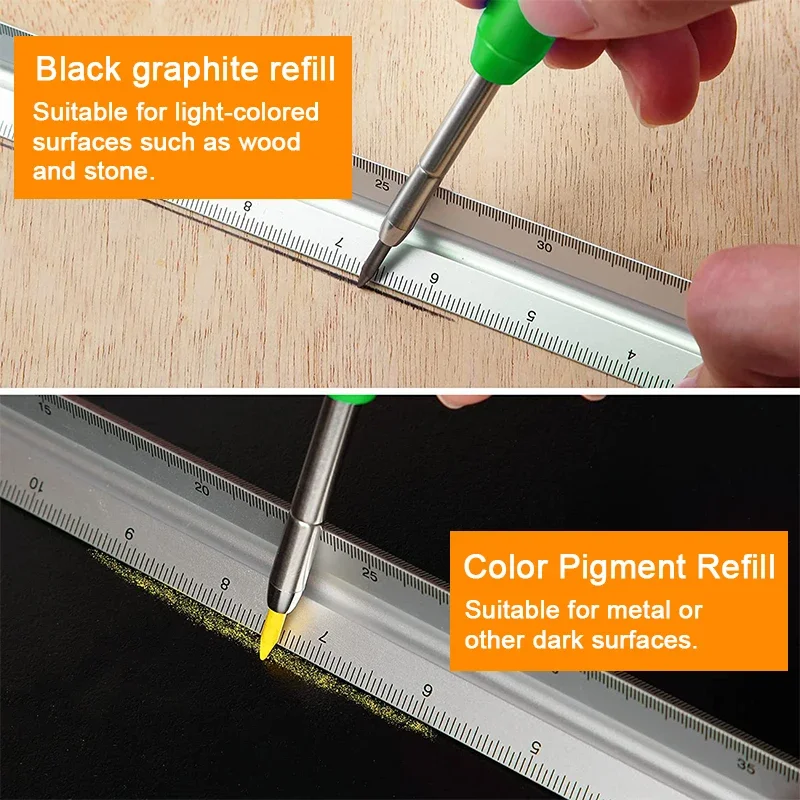 Solid Carpenter Pencil Set Built-in Sharpener Mechanical Pencil Marking Tool Kit with 6 Refill Leads for Woodworking Architect