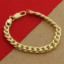 

Classic 925 Sterling Silver Hand 8MM Sideways 18K Gold Bracelet For Men & Women Party Charm Jewelry Gift
