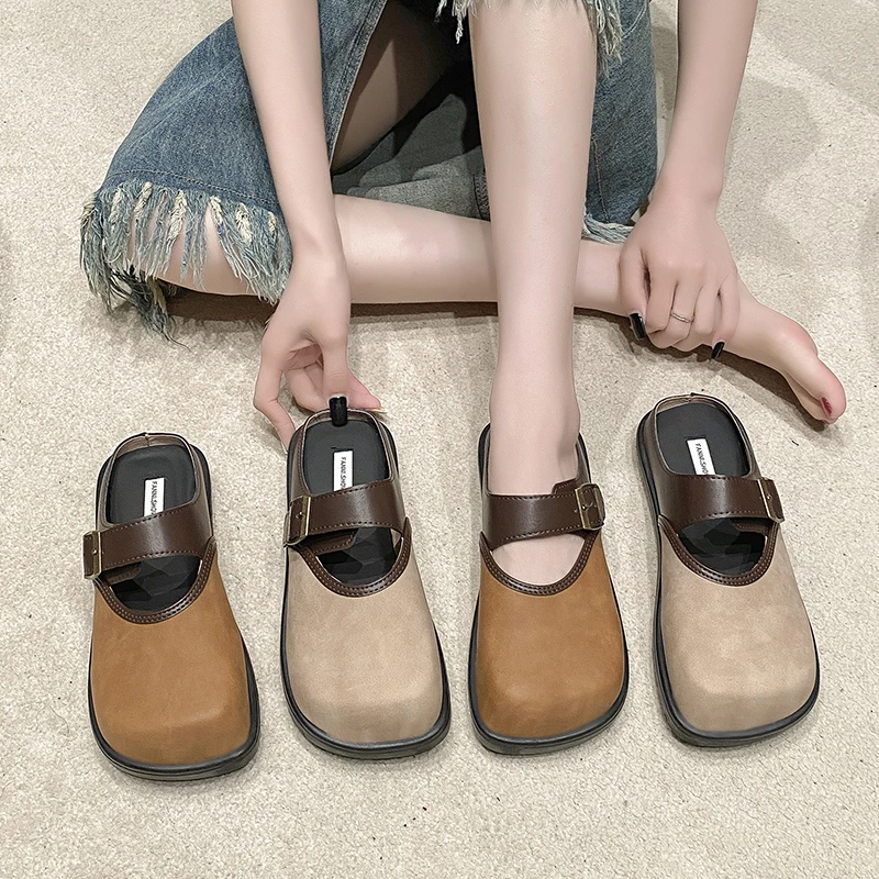 

Шлепанцы женские летние с металлической цепочкой, сланцы для улицы, обувь с круглым носком, водонепроницаемые, цвет черный/бежевый