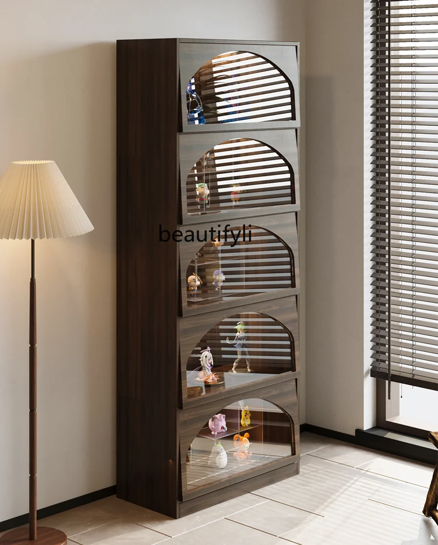 

Solid Wood Hand Cabinet Glass Door Bookcase North America Black Walnut Wooden Display Case Light Luxury Storage Cabinet