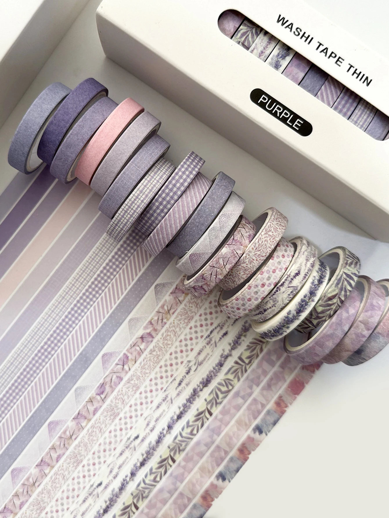 20 Rolls Of Thin Strips Of Washi Tape Box - Delicate Flowers and Plant Patterns