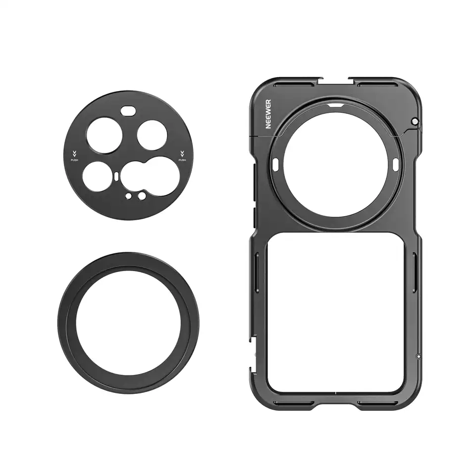 NEEWER 15 Ultra Cage, Schnellwechsel Video Rig Halterung kompatibel mit Xiaomi 15 Ultra mit 67mm Filteradapter & 17mm Objektiv Rückplatte, Professionelle Videoausrüstung für Film PA091 Silver
