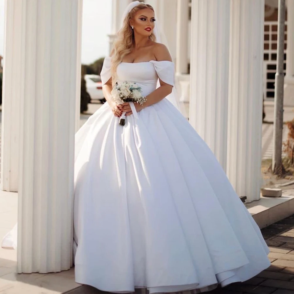 

Furtanseo 2023 Elegant Wedding Dresses Off The Shoulder Bride Dress White Bobo Beach Satin Princess Evening Gown Custom