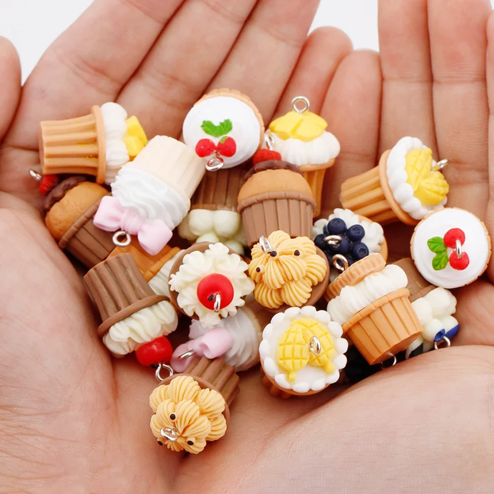 3D Fruits Cup Cake Food Resin Charms Cute Kawaii Pendant Charms for Earring Necklace Jewelry Making Accessories Diy Supplies 8pc